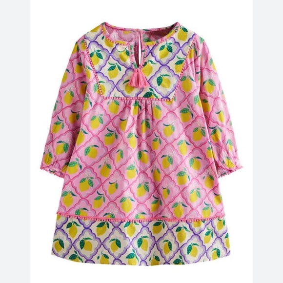 Mini Boden Lemon Print Tunic Girls 13-14 Beach Swim Cover Up Preppy Resort Pink